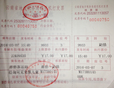 Китайский билет на автобус