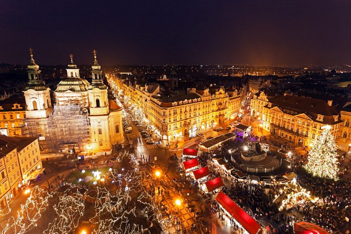 Town square at night, Czech Republic, Prague, Old Town Square