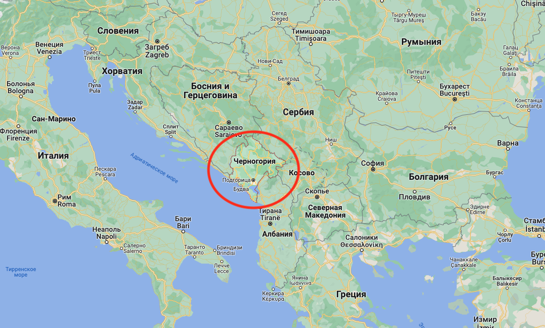 Черногория на карте мира на русском языке с городами подробно