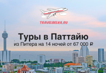Туры в Таиланд из Питера на 14 ночей от 67000 Hero banner for TravelBelka.ru promoting Pattaya tours from Saint Petersburg: 14 nights from 67,000 ₽, city and sea skyline in view.