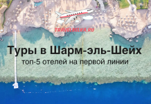 Баннер TravelBelka: туры в Шарм-эль-Шейх — топ-5 отелей на первой линии над морем, аэроснимок побережья затока.